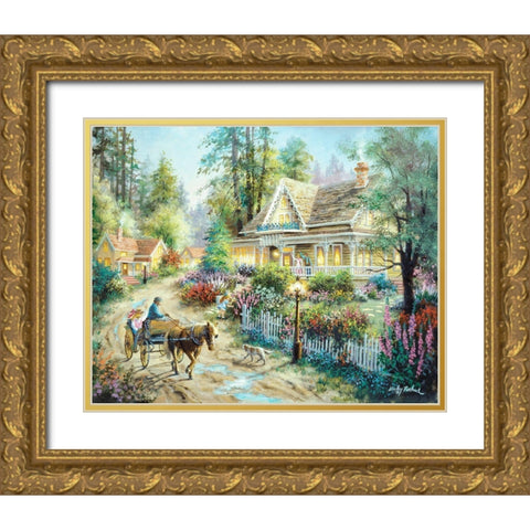 A Country Greeting Gold Ornate Wood Framed Art Print with Double Matting by Boehme, Nicky