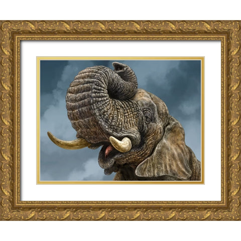 African Elephant Gold Ornate Wood Framed Art Print with Double Matting by LaMontagne, Patrick
