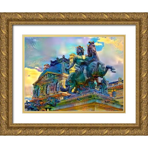 Paris France Louvre Museum Statue of Louis XIV Gold Ornate Wood Framed Art Print with Double Matting by Gavidia, Pedro