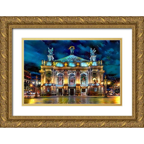 Leopolis Ukraine Opera Gold Ornate Wood Framed Art Print with Double Matting by Gavidia, Pedro
