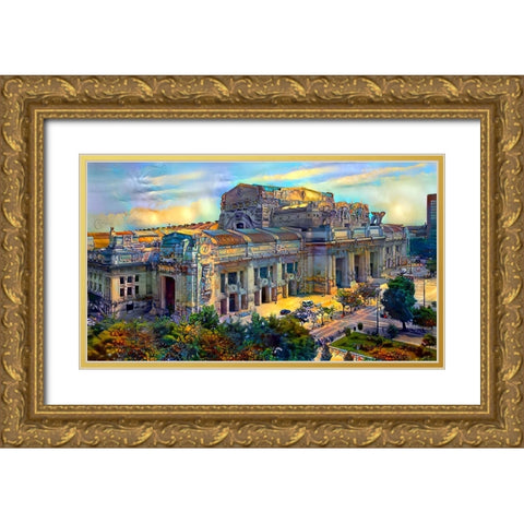 Milan Italy Central Station Gold Ornate Wood Framed Art Print with Double Matting by Gavidia, Pedro