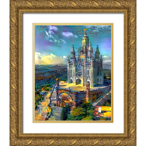 Barcelona Spain Tibidabo Church Gold Ornate Wood Framed Art Print with Double Matting by Gavidia, Pedro