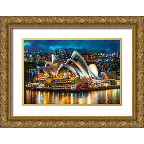 Australia Sydney Opera House Gold Ornate Wood Framed Art Print with Double Matting by Gavidia, Pedro