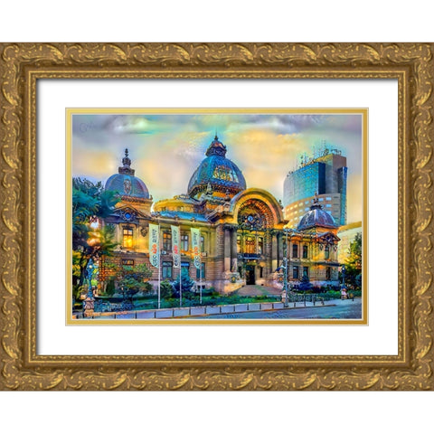 Bucharest Romania CEC Palace Gold Ornate Wood Framed Art Print with Double Matting by Gavidia, Pedro