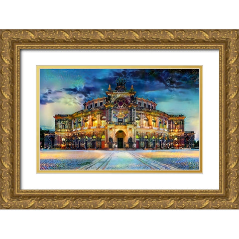 Germany Dresden Semperoper Opera House Gold Ornate Wood Framed Art Print with Double Matting by Gavidia, Pedro