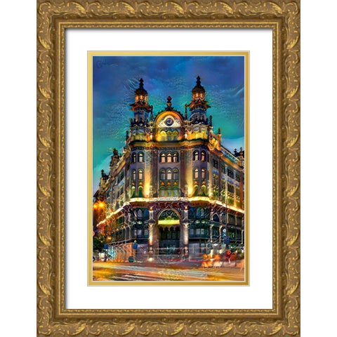 Hungary Budapest Hotel Parisi Udvar Gold Ornate Wood Framed Art Print with Double Matting by Gavidia, Pedro