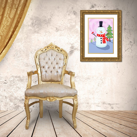 Snowman Swirl Gold Ornate Wood Framed Art Print with Double Matting by Randy Noble Fine Art
