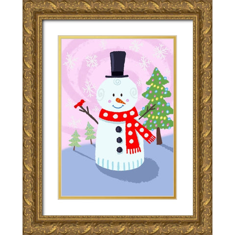 Snowman Swirl Gold Ornate Wood Framed Art Print with Double Matting by Randy Noble Fine Art
