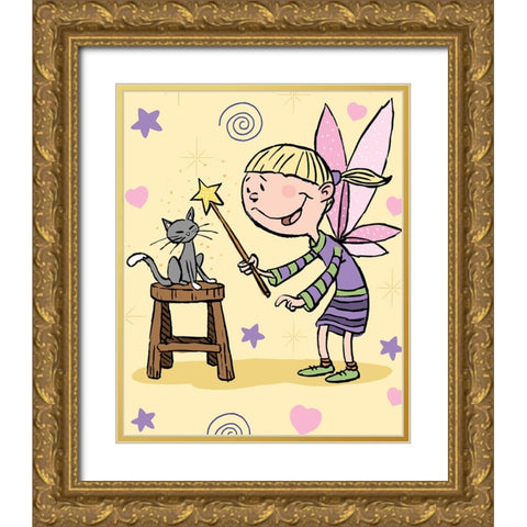 Magic Cat Gold Ornate Wood Framed Art Print with Double Matting by Randy Noble Fine Art