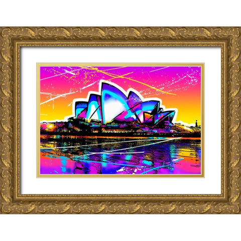 C002 Colorful Cityview Sidney Opera House Gold Ornate Wood Framed Art Print with Double Matting by Heere, Ray