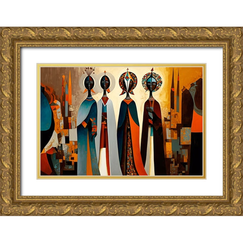 Mid Century Celebration Of All Cultures 1 Gold Ornate Wood Framed Art Print with Double Matting by Heere, Ray