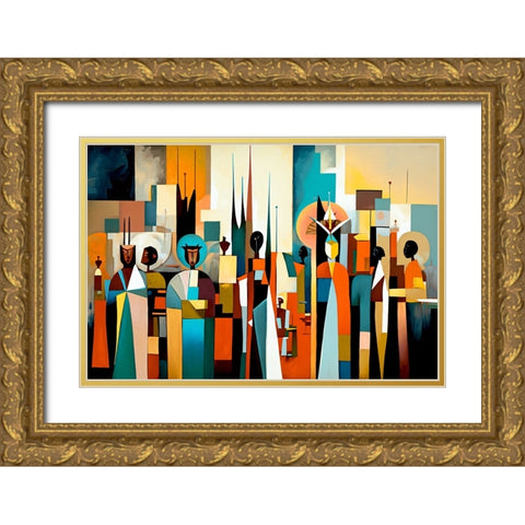 Mid Century Celebration Of All Cultures 5 Gold Ornate Wood Framed Art Print with Double Matting by Heere, Ray