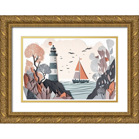 Mid Century Coastal Scenes 5 Gold Ornate Wood Framed Art Print with Double Matting by Heere, Ray