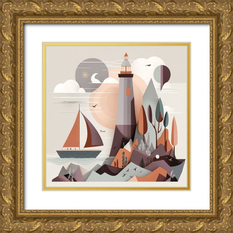 Mid Century Coastal Scenes 14 Gold Ornate Wood Framed Art Print with Double Matting by Heere, Ray