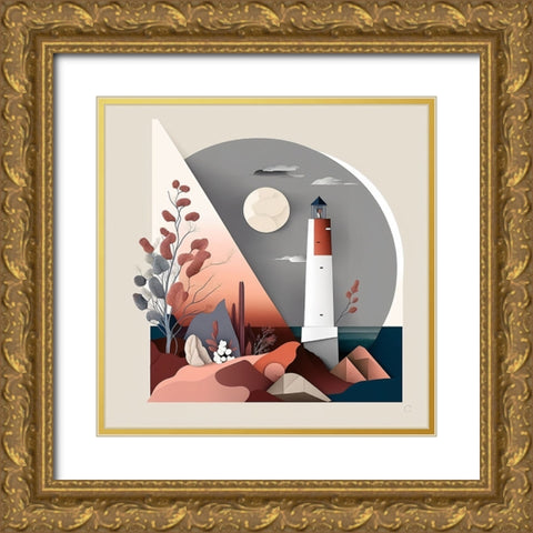 Mid Century Coastal Scenes 15 Gold Ornate Wood Framed Art Print with Double Matting by Heere, Ray