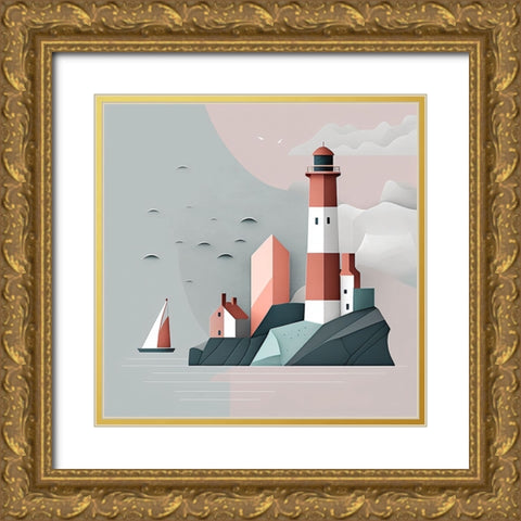 Mid Century Coastal Scenes 18 Gold Ornate Wood Framed Art Print with Double Matting by Heere, Ray