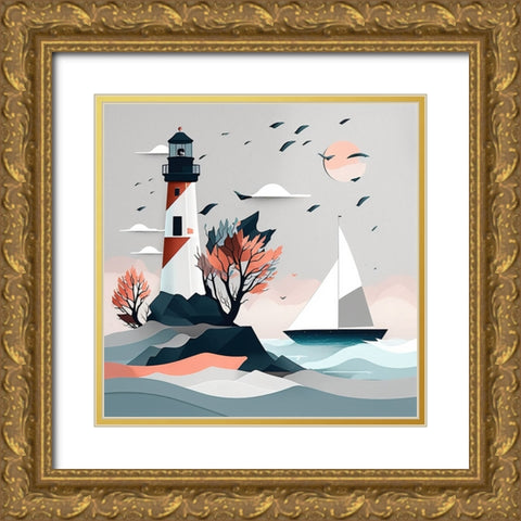 Mid Century Coastal Scenes 19 Gold Ornate Wood Framed Art Print with Double Matting by Heere, Ray