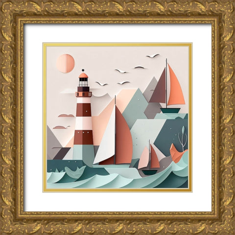 Mid Century Coastal Scenes 20 Gold Ornate Wood Framed Art Print with Double Matting by Heere, Ray