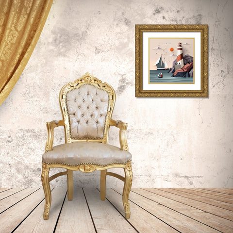 Mid Century Coastal Scenes 22 Gold Ornate Wood Framed Art Print with Double Matting by Heere, Ray