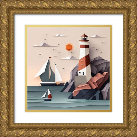 Mid Century Coastal Scenes 22 Gold Ornate Wood Framed Art Print with Double Matting by Heere, Ray