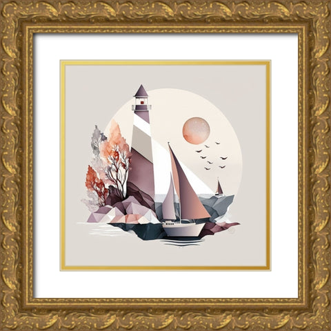 Mid Century Coastal Scenes 24 Gold Ornate Wood Framed Art Print with Double Matting by Heere, Ray