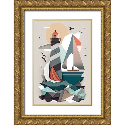 Mid Century Coastal Scenes 29 Gold Ornate Wood Framed Art Print with Double Matting by Heere, Ray