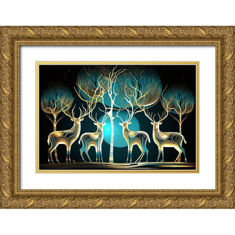Mid Century Deer 1 Gold Ornate Wood Framed Art Print with Double Matting by Heere, Ray