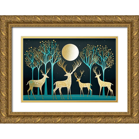 Mid Century Deer 2 Gold Ornate Wood Framed Art Print with Double Matting by Heere, Ray