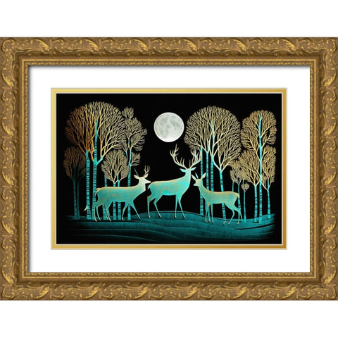 Mid Century Deer 7 Gold Ornate Wood Framed Art Print with Double Matting by Heere, Ray
