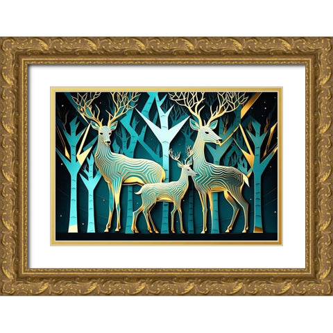 Mid Century Deer 9 Gold Ornate Wood Framed Art Print with Double Matting by Heere, Ray
