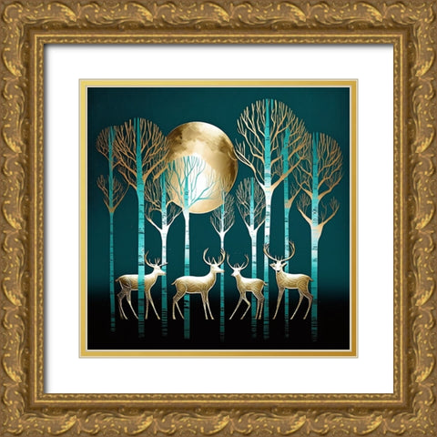 Mid Century Deer 12 Gold Ornate Wood Framed Art Print with Double Matting by Heere, Ray