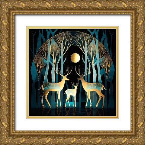 Mid Century Deer 13 Gold Ornate Wood Framed Art Print with Double Matting by Heere, Ray