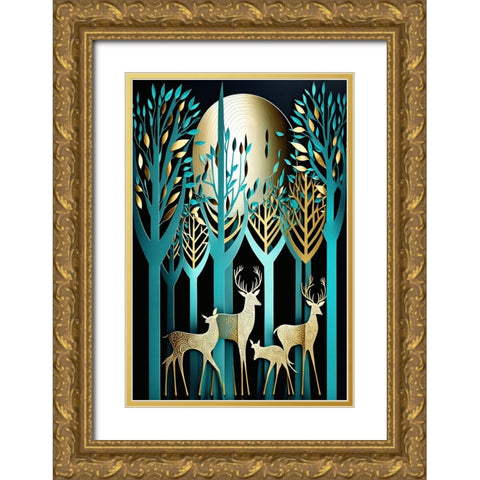 Mid Century Deer 19 Gold Ornate Wood Framed Art Print with Double Matting by Heere, Ray