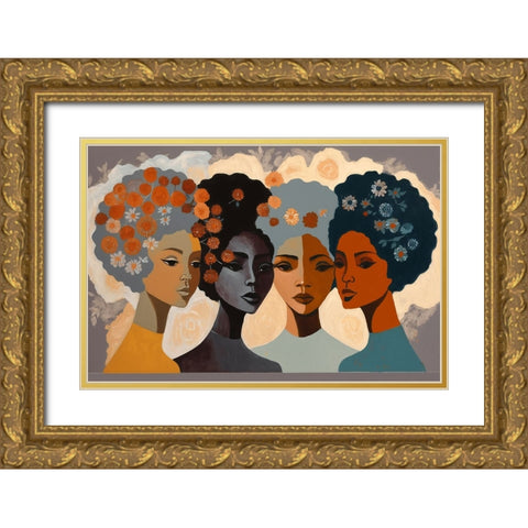Mid Century Diversity Portraits 5 Gold Ornate Wood Framed Art Print with Double Matting by Heere, Ray