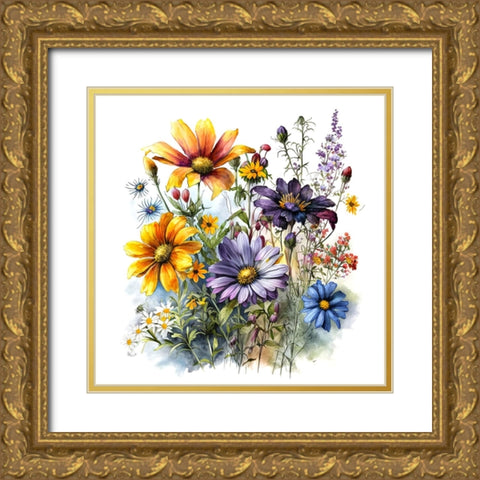 Watercolor Wildflowers 12 Gold Ornate Wood Framed Art Print with Double Matting by Heere, Ray