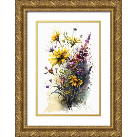 Watercolor Wildflowers 22 Gold Ornate Wood Framed Art Print with Double Matting by Heere, Ray