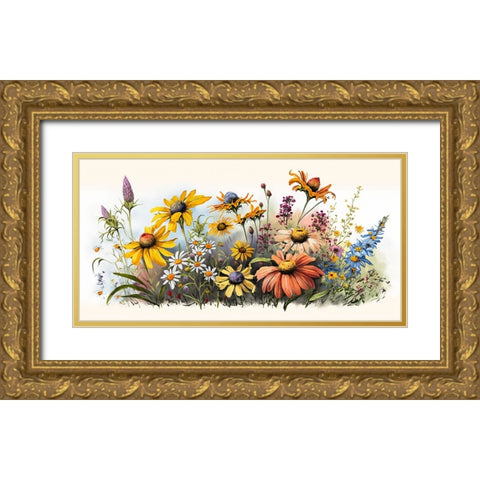 Watercolor Wildflowers 25 Gold Ornate Wood Framed Art Print with Double Matting by Heere, Ray