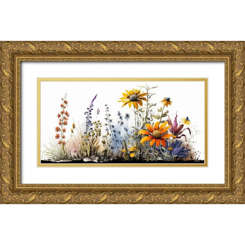 Watercolor Wildflowers 28 Gold Ornate Wood Framed Art Print with Double Matting by Heere, Ray