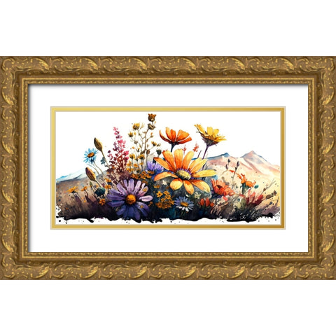 Watercolor Wildflowers 29 Gold Ornate Wood Framed Art Print with Double Matting by Heere, Ray