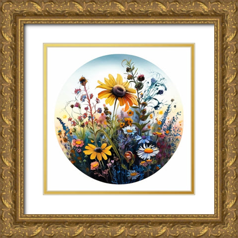 Watercolor Wildflowers 34 Gold Ornate Wood Framed Art Print with Double Matting by Heere, Ray