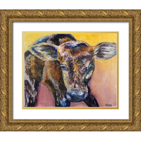 First Calf of the Year Gold Ornate Wood Framed Art Print with Double Matting by Gould, Renee