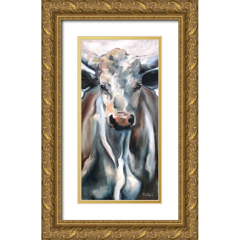 Lil Blue Gold Ornate Wood Framed Art Print with Double Matting by Gould, Renee