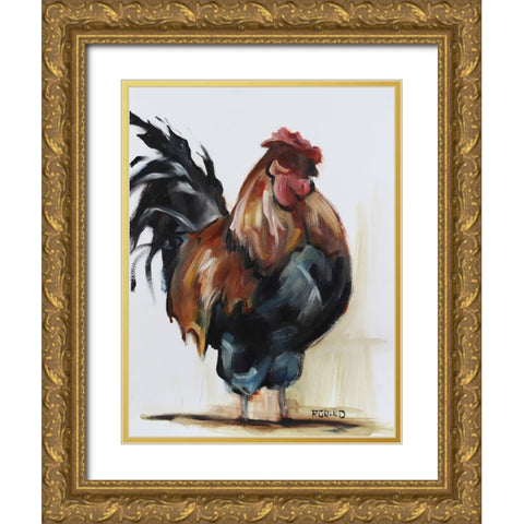 Rooster 2 Gold Ornate Wood Framed Art Print with Double Matting by Gould, Renee