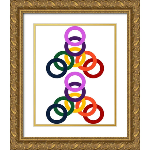 Rainbow Circles-1 Gold Ornate Wood Framed Art Print with Double Matting by Homawoo, Richard