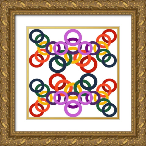 Rainbow Circles-12 Gold Ornate Wood Framed Art Print with Double Matting by Homawoo, Richard