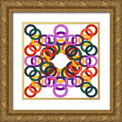 Rainbow Circles-14 Gold Ornate Wood Framed Art Print with Double Matting by Homawoo, Richard