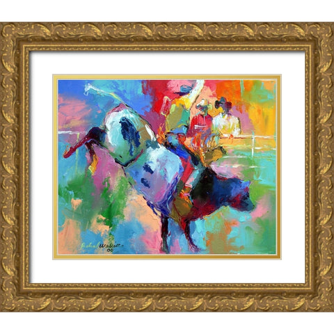 Bull Riding Gold Ornate Wood Framed Art Print with Double Matting by Wallich, Richard