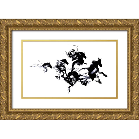 Black Horses Gold Ornate Wood Framed Art Print with Double Matting by Farkas, Robert
