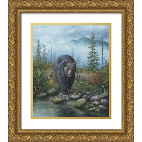 Smoky Mountain Black Bear Gold Ornate Wood Framed Art Print with Double Matting by Wavra, Robert