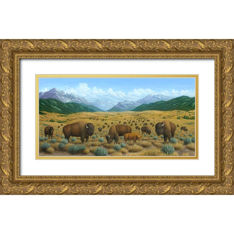 The Bison Trail Gold Ornate Wood Framed Art Print with Double Matting by Wavra, Robert